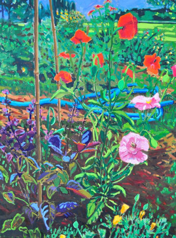 Poppies with Garden Hose by Karen Blair at Les Yeux du Monde Art Gallery
