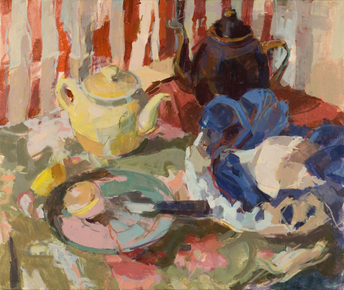 Tea Pots and Stripes by Jessie Coles at Les Yeux du Monde Art Gallery
