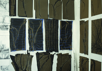View of studio with work in progress at the American Academy in Rome with Winter Trees by Sanda Iliescu at Les Yeux du Monde Gallery