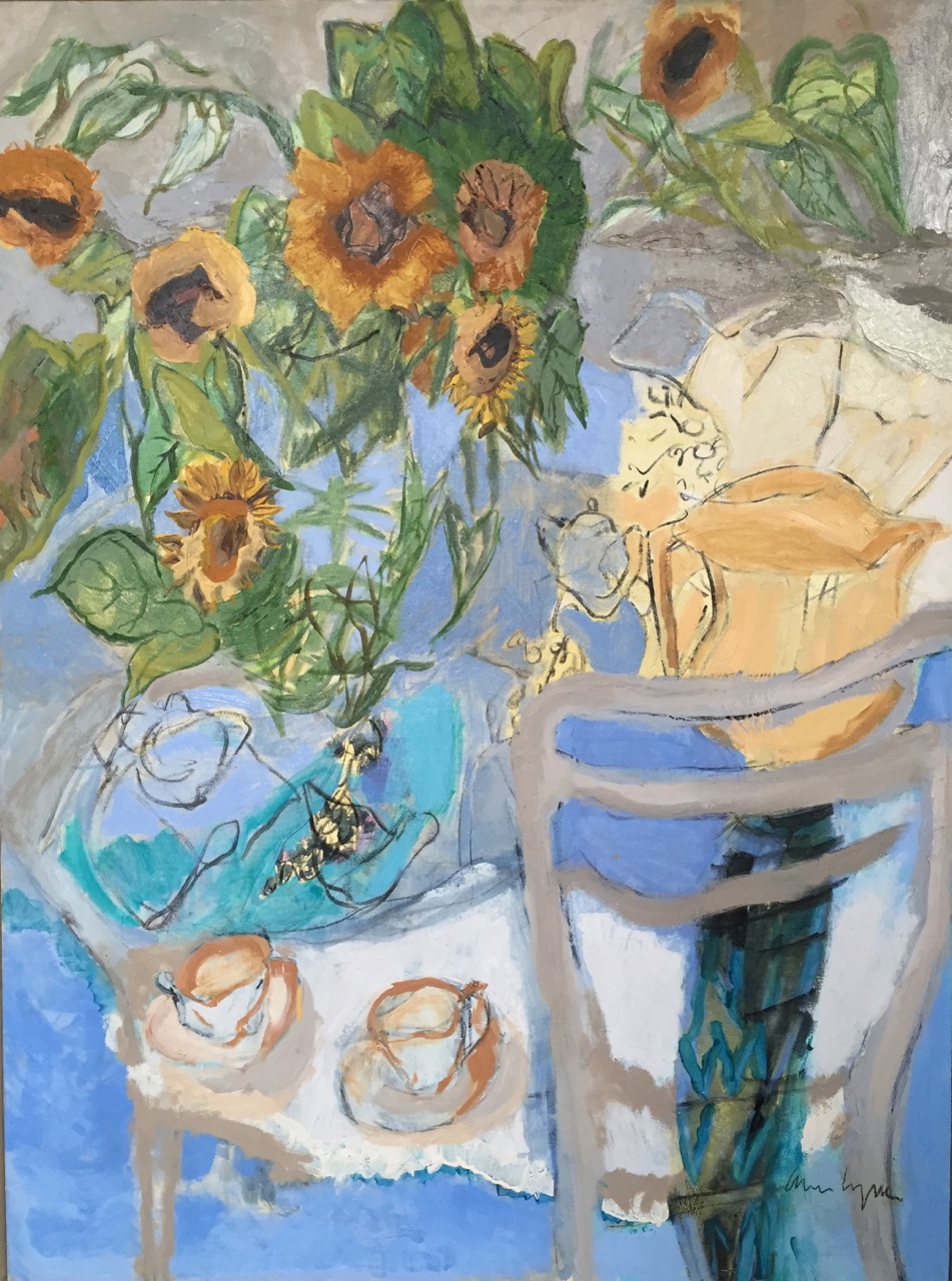 Sunflowers and Tea Cups by Anne Lyne at Les Yeux du Monde Art Gallery