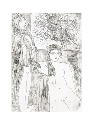 Femme au Voile, Modèle assis et Tête de Rembrandt by Pablo Picasso at Les Yeux du Monde Art Gallery