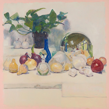 Still Life on Canvas with Elevated Pothos, Marble Apples by David Summers at Les Yeux du Monde Gallery