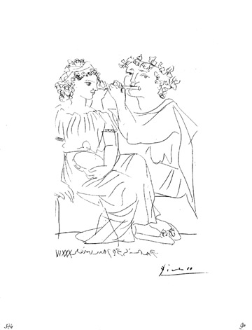 Flûtiste et Jeune Fille au Tambourin (From the Suite Vollard (S.V. 20)) by Pablo Picasso at Les Yeux du Monde Art Gallery